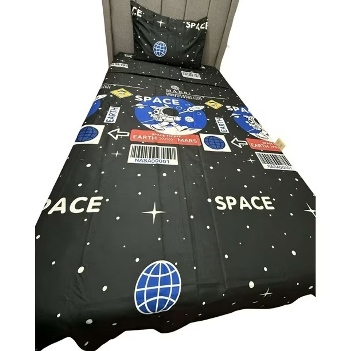 GENERICO - JUEGO DE SABANAS CON DISEÑO NEGRO SPACE 1.5 PLAZA TF 3 PIEZA