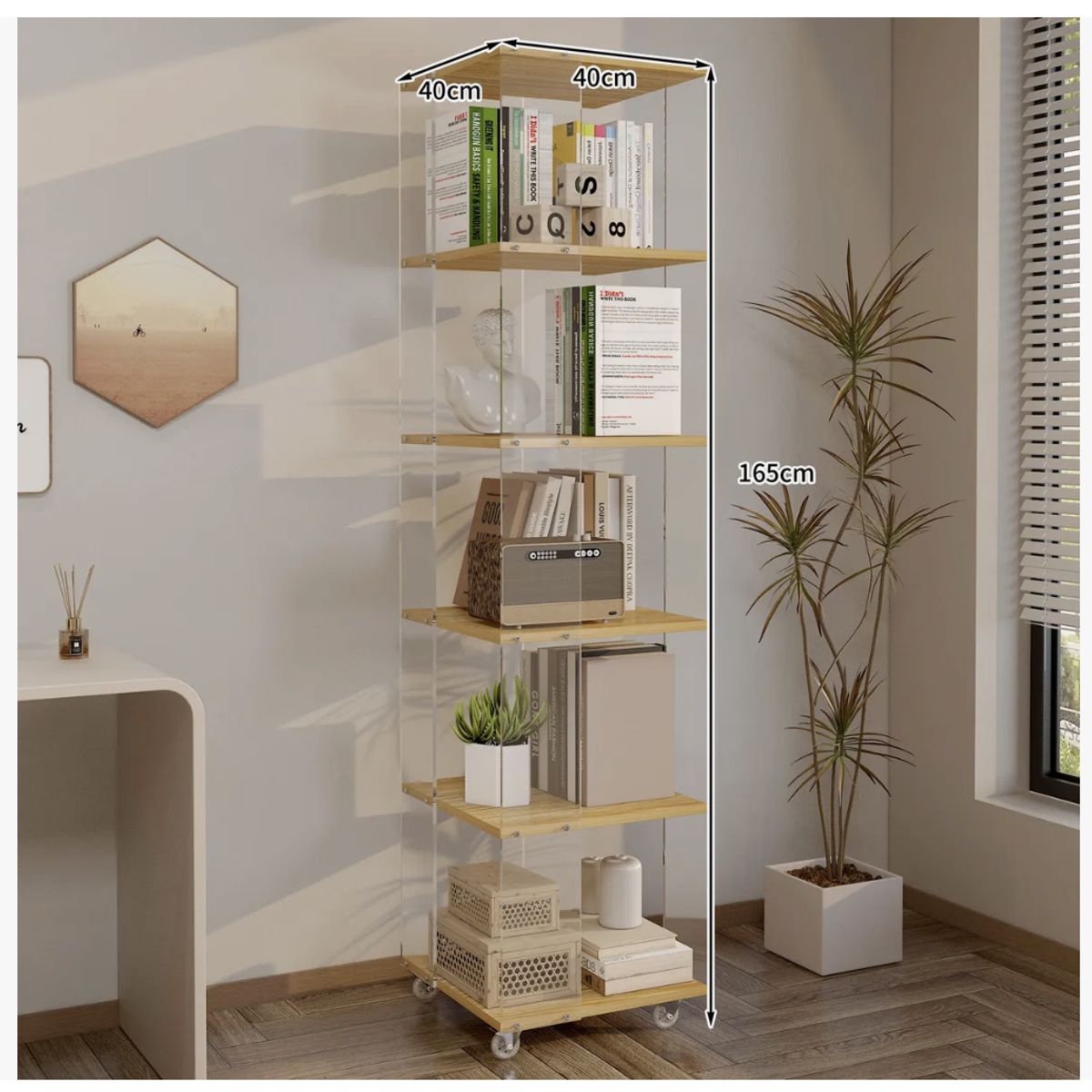 HOMER DESIGN - Biblioteca Librero Giratorio Libros Transparente 165x40cm