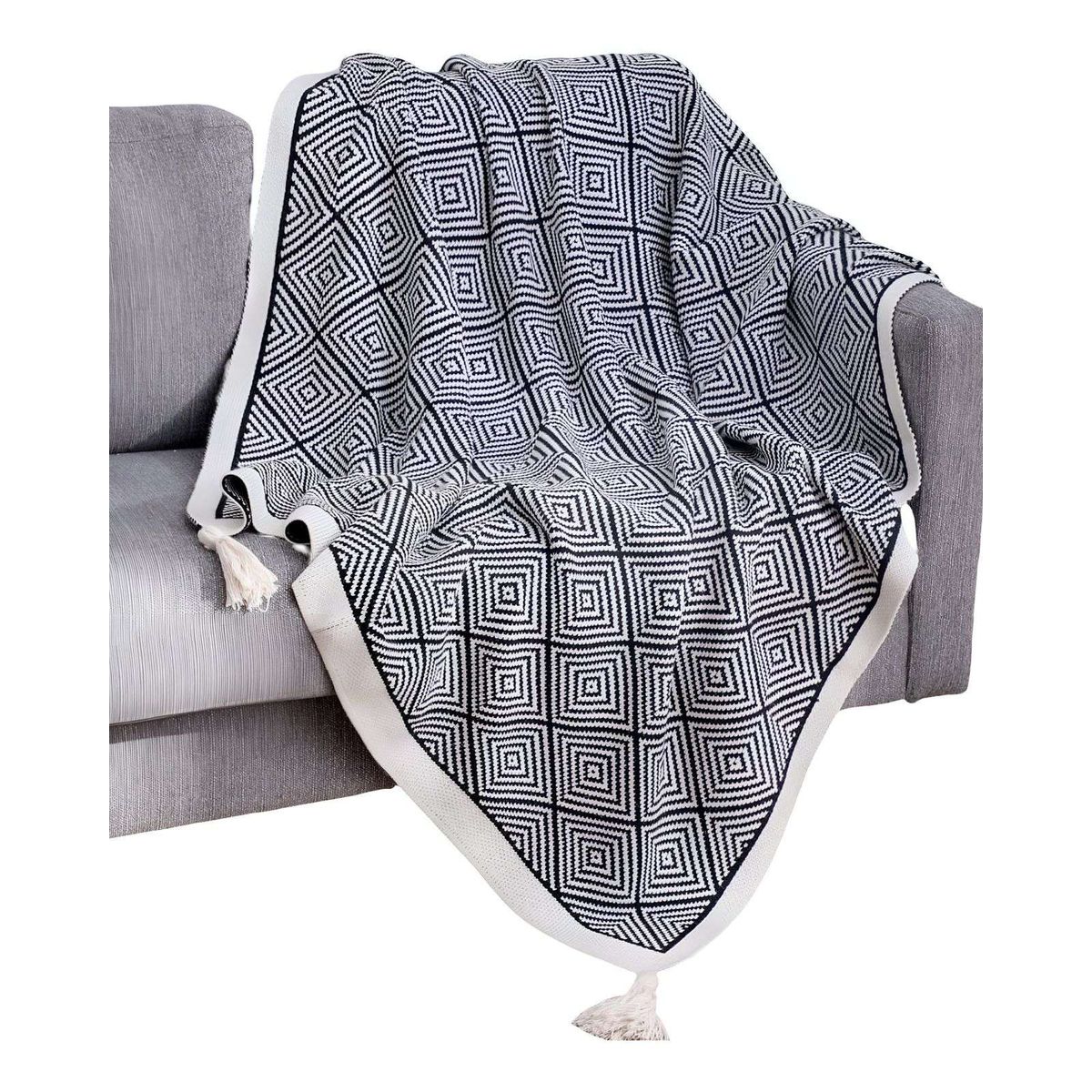 GENERICO - Mantas para sofas camas u oficinas con pompon 130x150 cm Negro