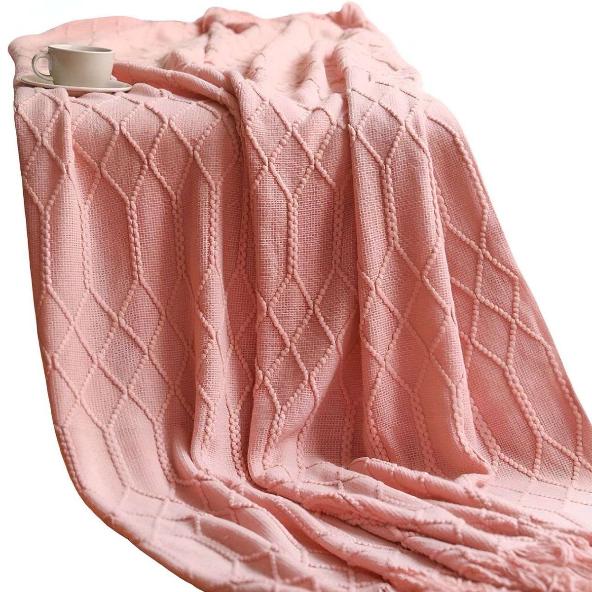 GENERICO - Mantas para sofas camas u oficinas con Flecos 127x152 cm Rosado