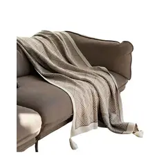 GENERICO - Mantas para sofas camas u oficinas con pompon 130x150 cm Café