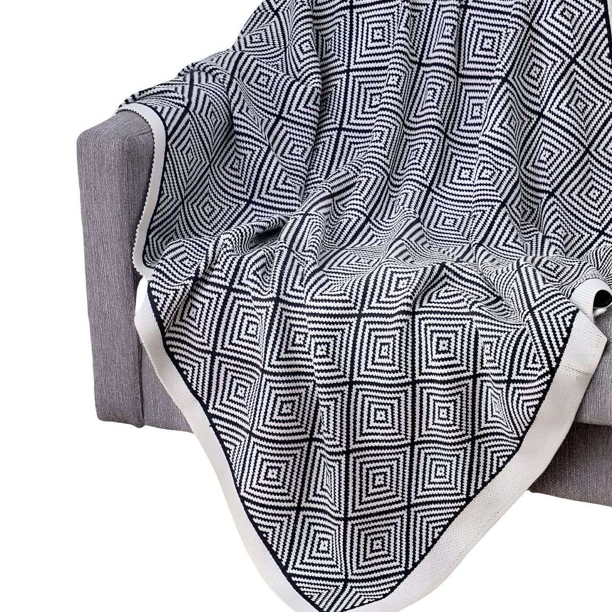 GENERICO - Mantas para sofas camas u oficinas con pompon 130x150 cm Negro