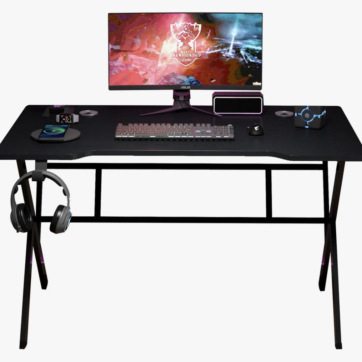 HOMER DESIGN - Escritorio Gamer 100x60x74cm Base Acero Cubierta Melamina