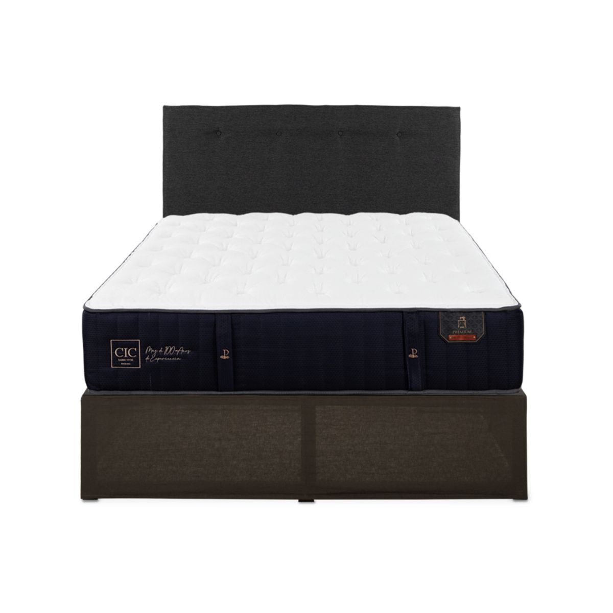 CIC - CAMA IRON SMART PREMIUM 2 PLAZAS + RESPALDO BLACK + FALDÓN
