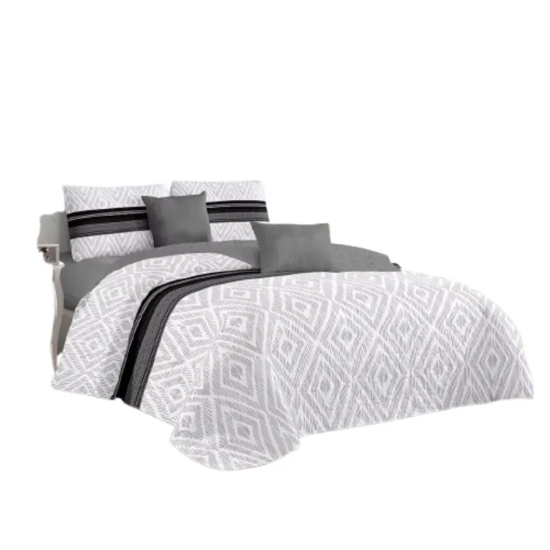 GENERICO - Cubrecama Quilt Verano 2 Plazas - Rombos Gris Líneas KFL689