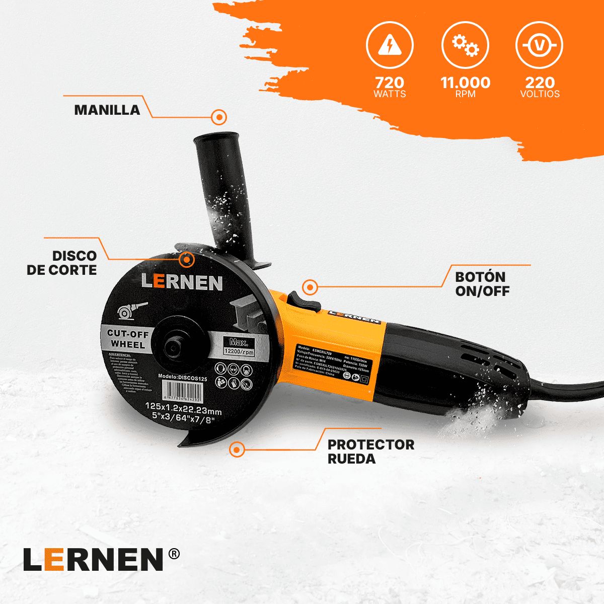 LERNEN - Esmeril Angular Eléctrico LERNEN 125mm  720W