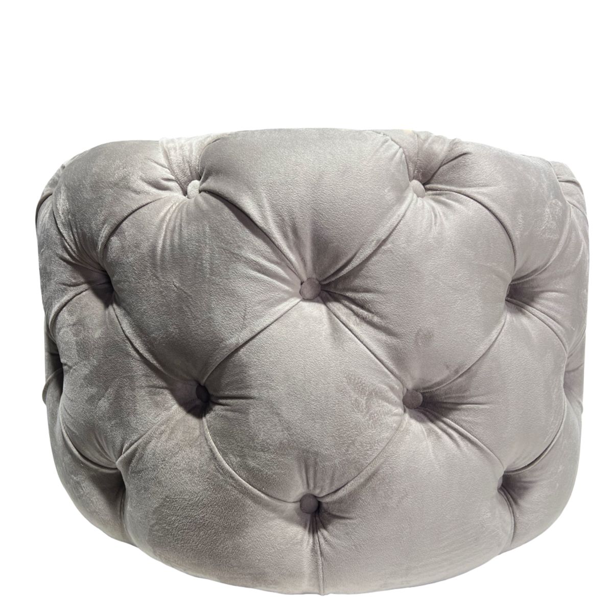 MUEBLES NEW - PUFF REDONDO CAPITONE GRANDE GRIS FELPA