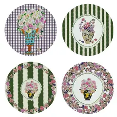 TUYO PRINT - Set 4 Bajoplatos Peonías - 35 cm Con base -