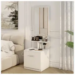 HOMER DESIGN - Velador Con Espejo Repisa Y Cajon Grande 170cm con enchufe integrado