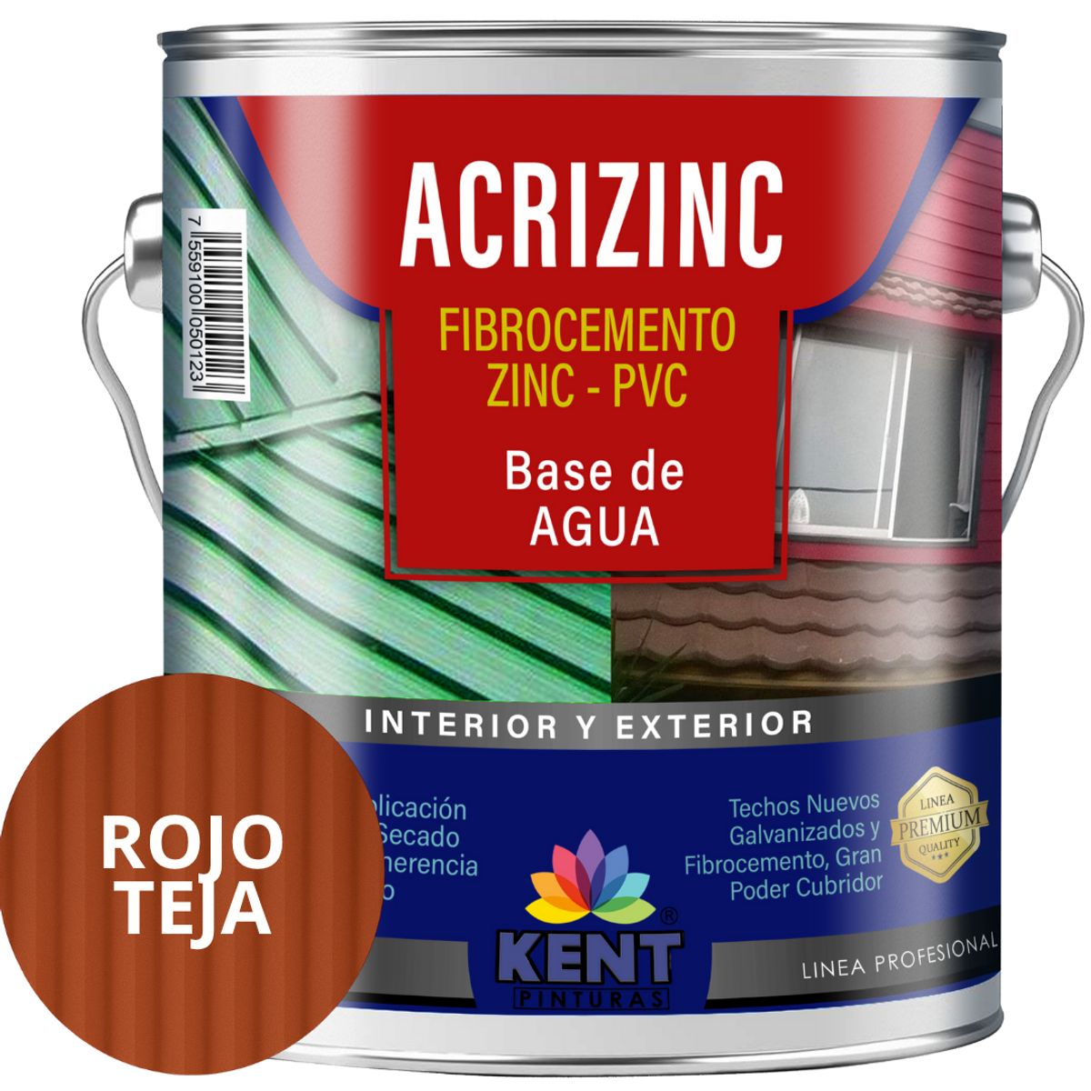 Pintura para techos Acrizinc Galon Rojo teja, marca KENT - Foto Principal