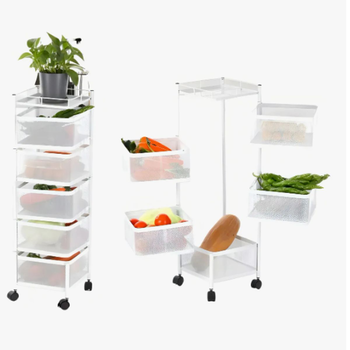 GENERICO - Carrito Verdulero Organizador 5 Cestas Estante Metálico Giratorio