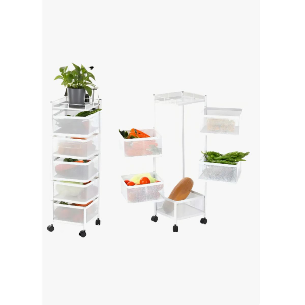 GENERICO - Carrito Verdulero Organizador 5 Cestas Estante Metálico Giratorio
