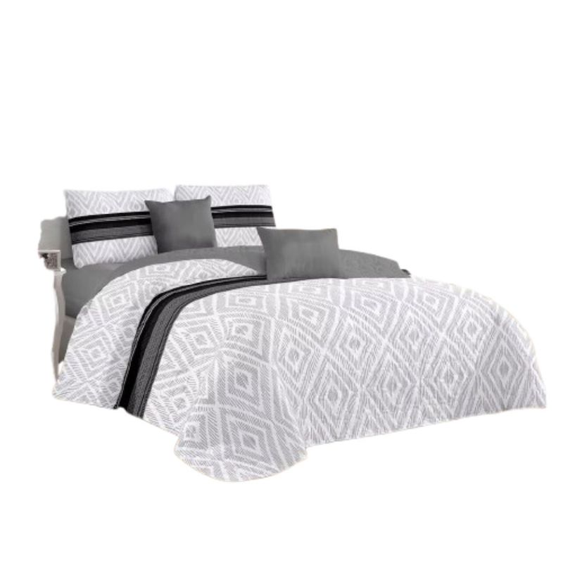 GENERICO - Cubrecama Quilt Verano King - Gris Rombos Líneas KFL689