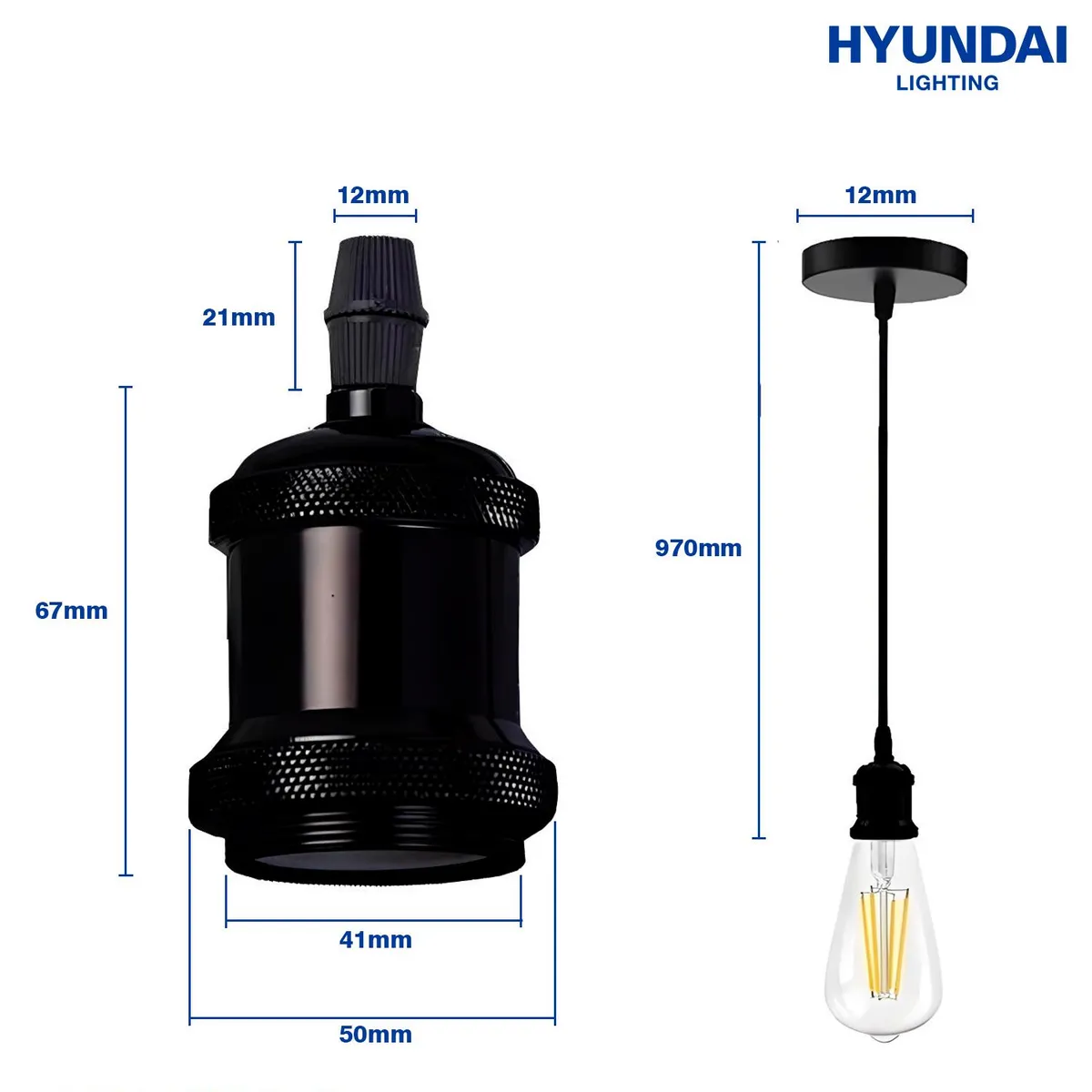 HYUNDAI - Lampara Colgante Camp Led Filamento St64 6w Hyundai - Negro