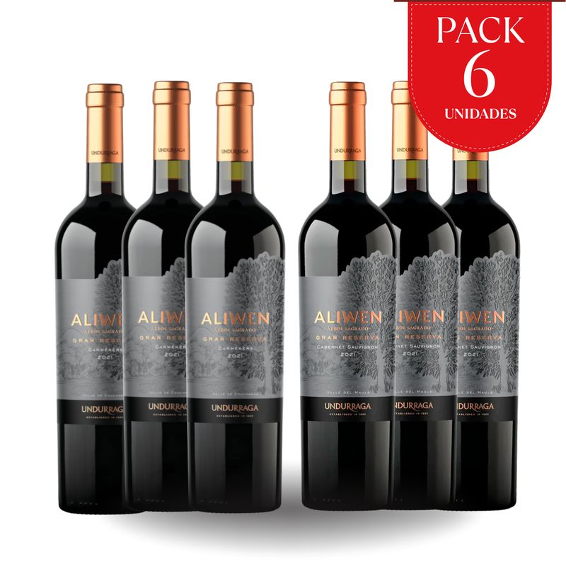 UNDURRAGA - Pack x6 Vinos Aliwen Gran Reserva Carmenere y Cabernet