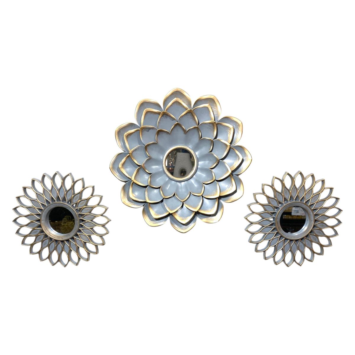 GENERICO - Set Espejos Diseño Flor Color Gris