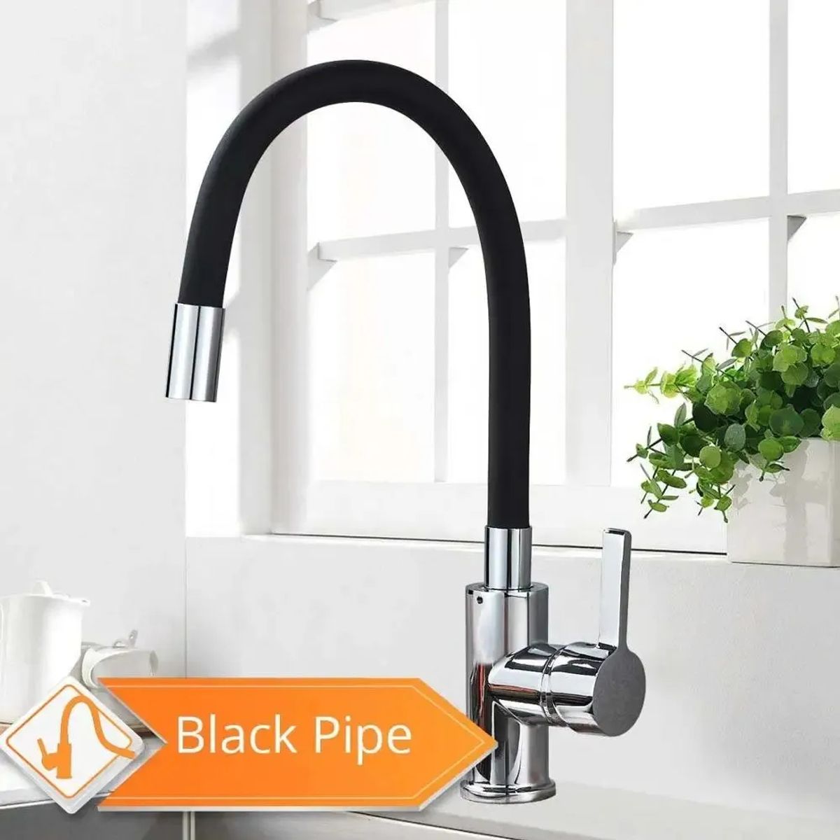 GENERICO - Llave Grifo Monomando Flexible Lavaplatos Color Negro Mate