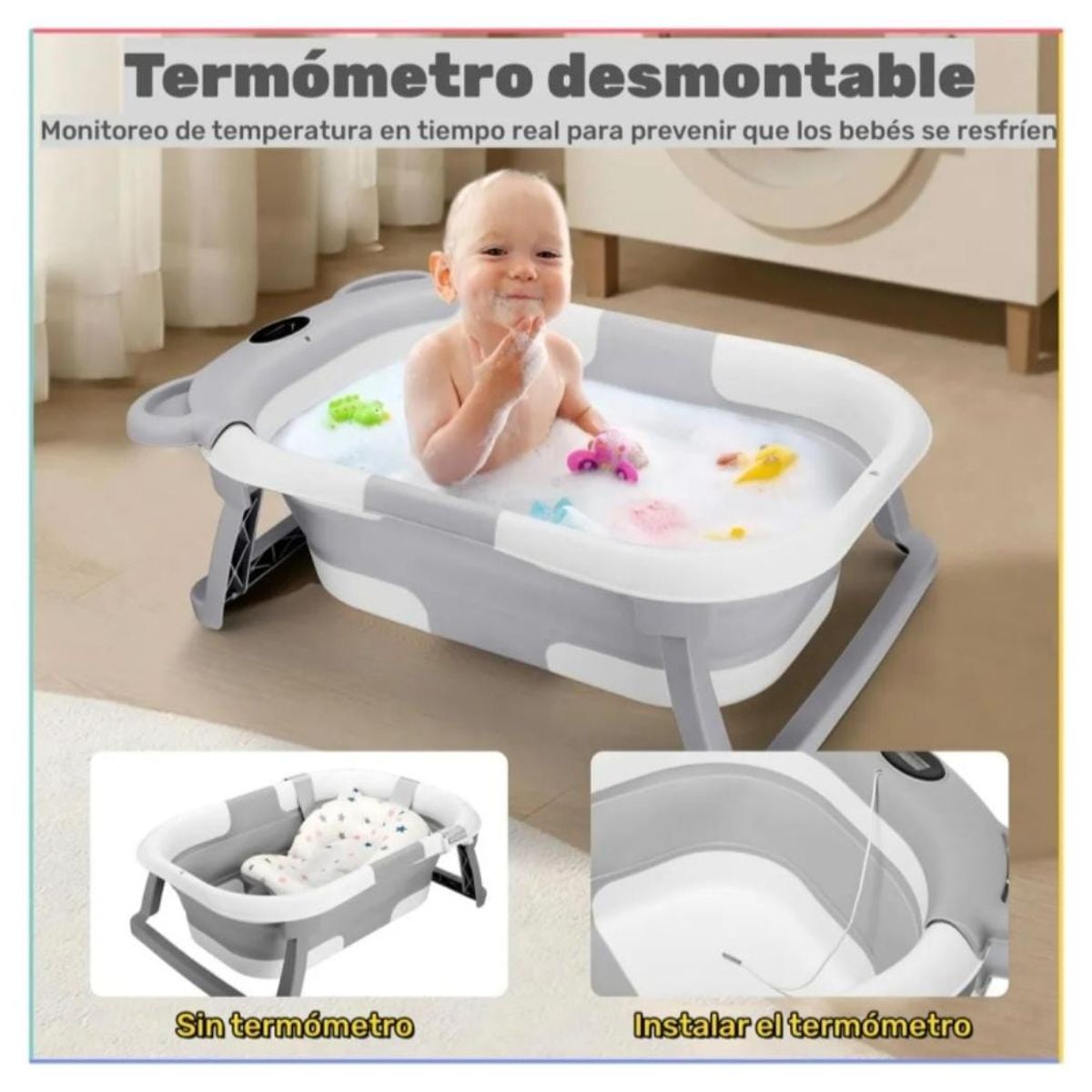 GENERICO - Bañera plegable termómetro y cojín reforzado