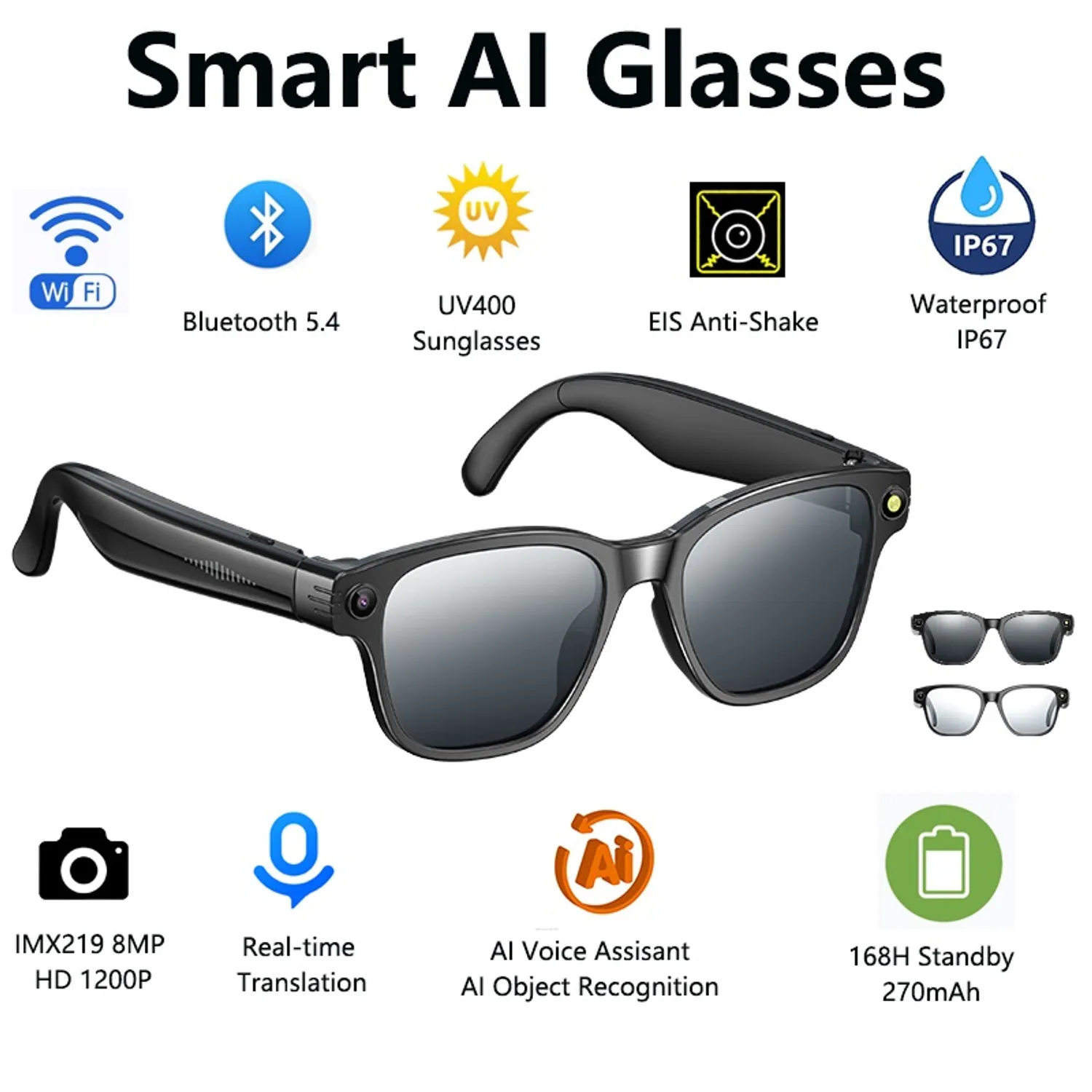 GENERICO Gafas Inteligentes Cámara HD 8MP Video 1200P Traducción AI y Audio  Estéreo | falabella.com