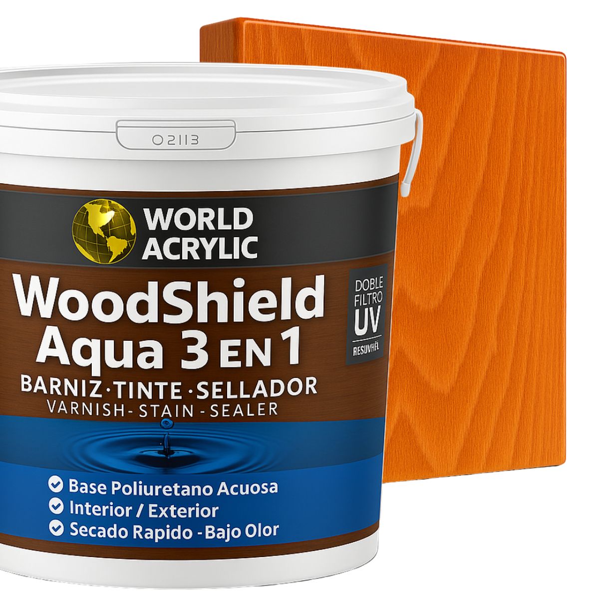 WORLD ACRYLIC - Barniz woodshield aqua 3 en 1 Galon Alerce