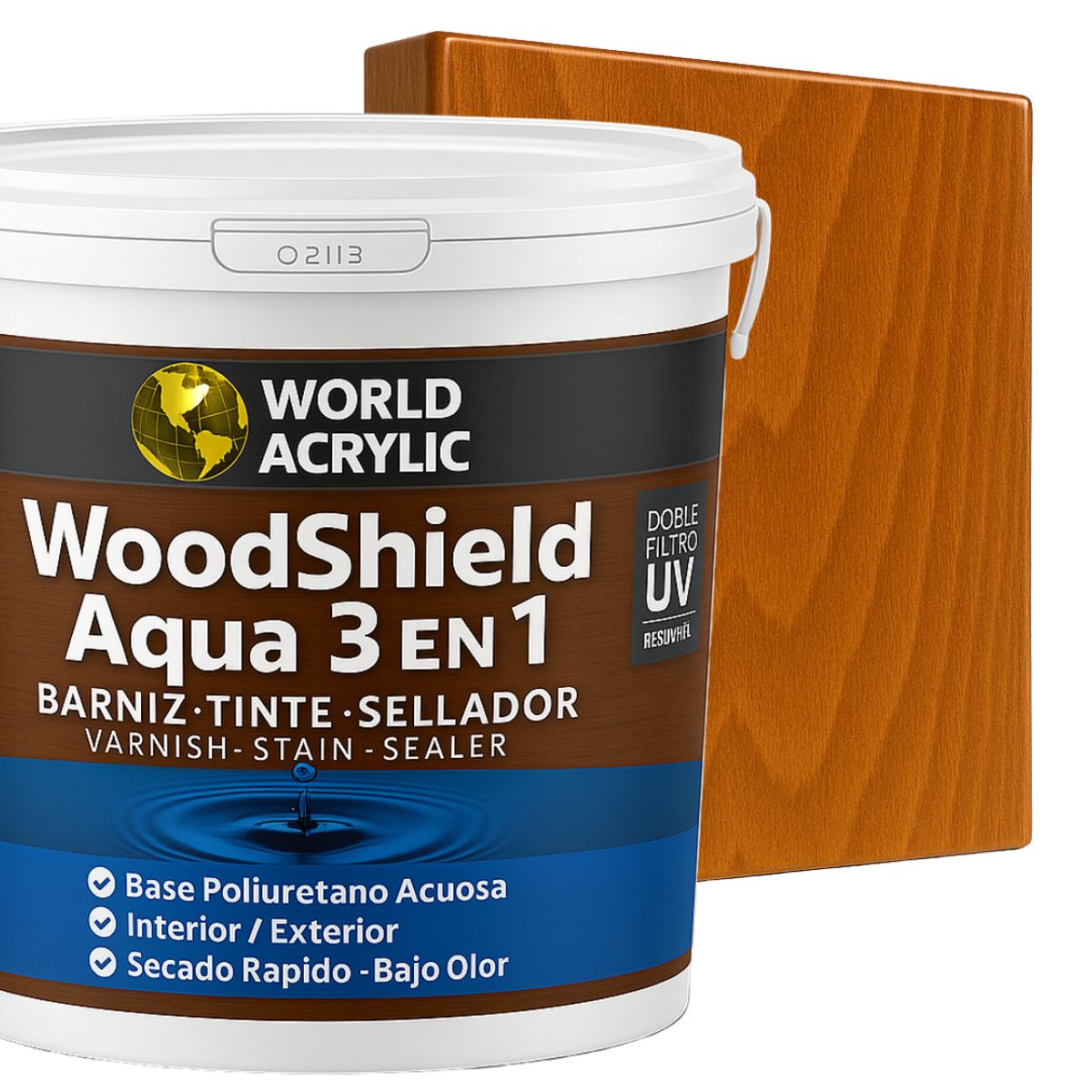 WORLD ACRYLIC - Barniz woodshield aqua 3 en 1 Mañio