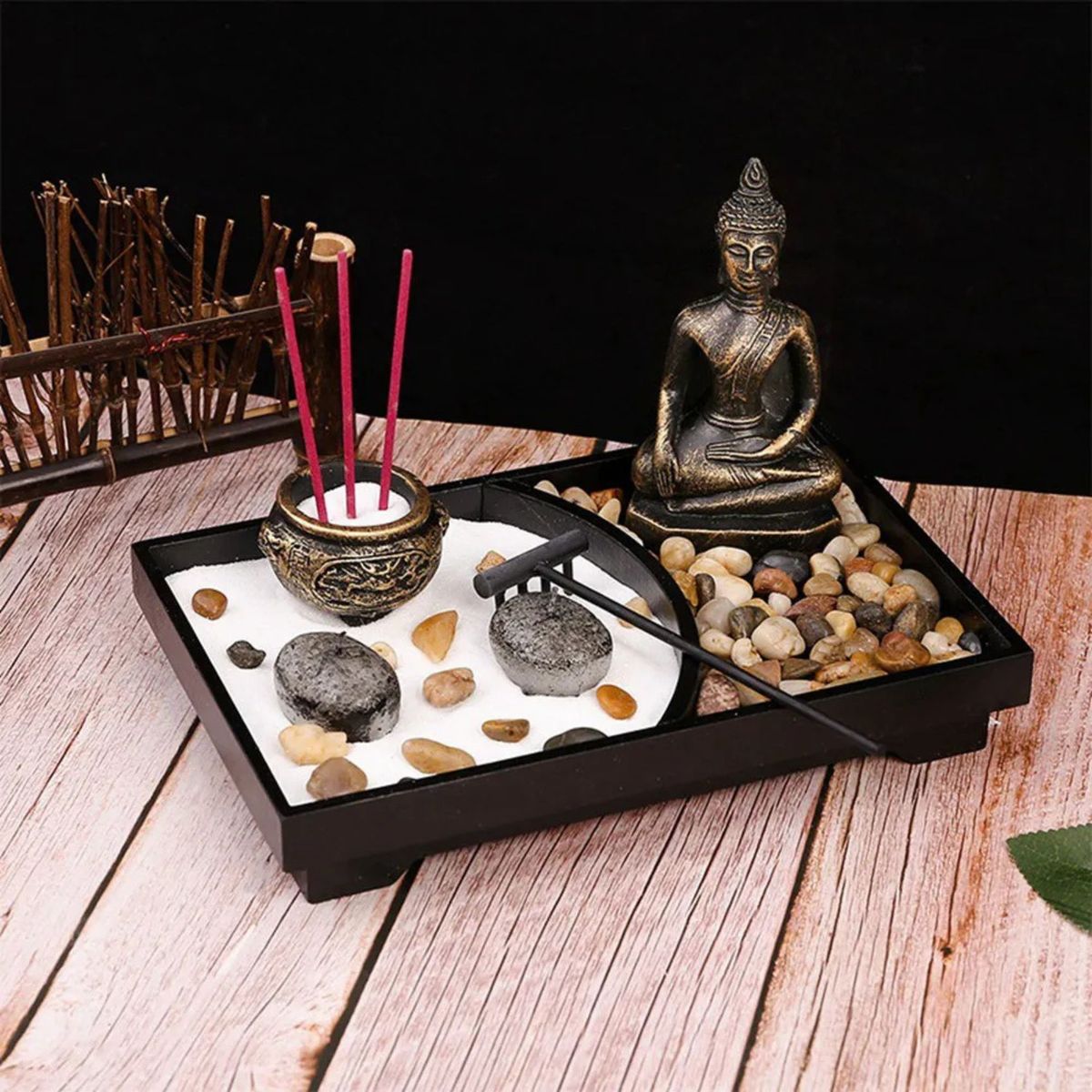 MOVI - Figura Buda con Jardín Zen y Accesorios Decorativos
