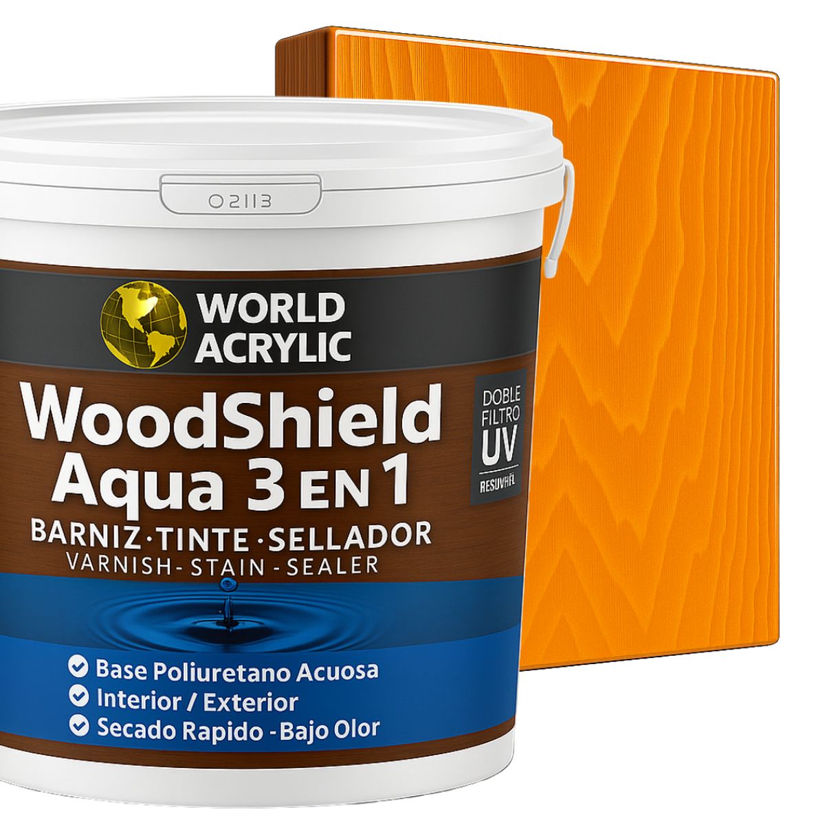 WORLD ACRYLIC - Barniz woodshield aqua 3 en 1 Maple