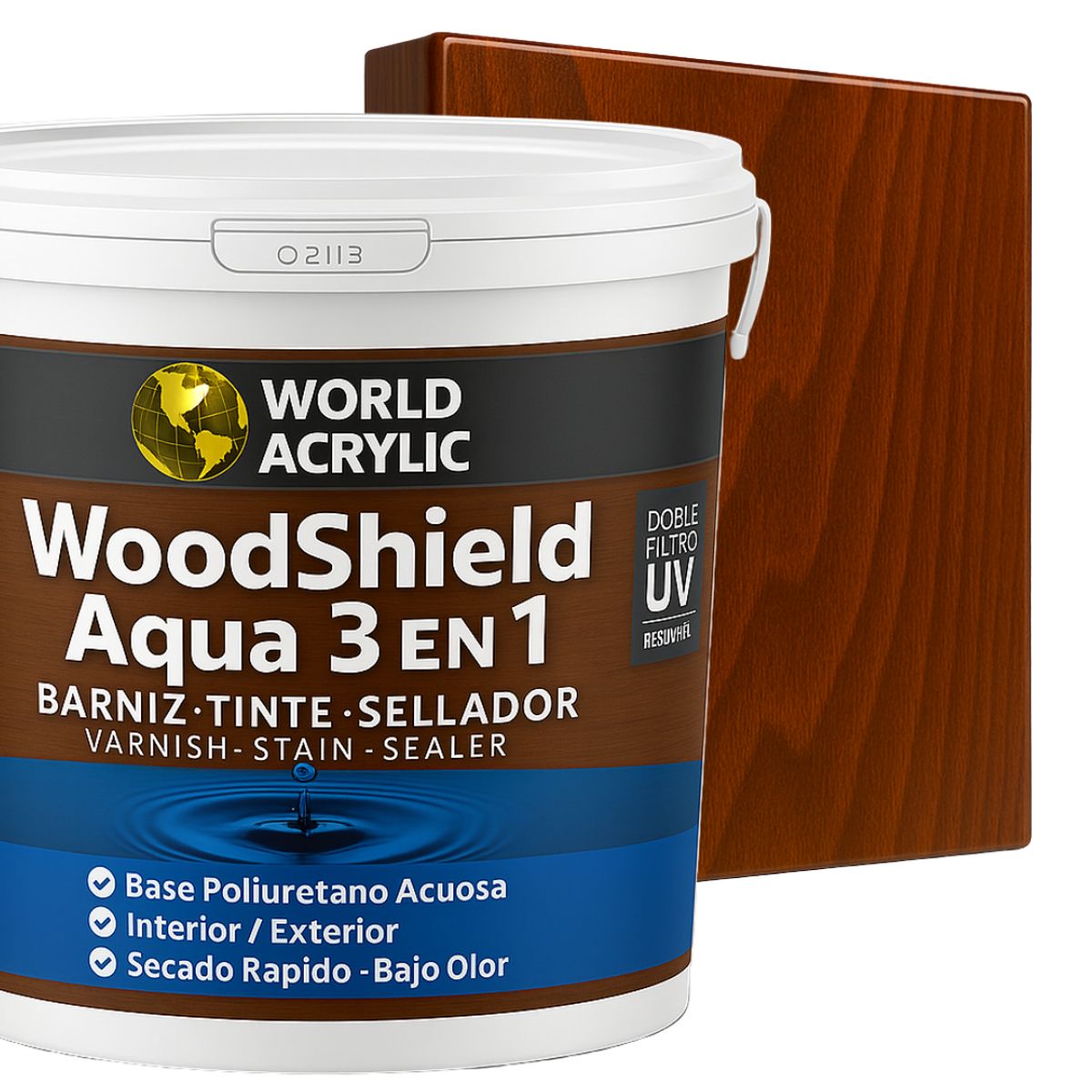 WORLD ACRYLIC - Barniz woodshield aqua 3 en 1 Nogal