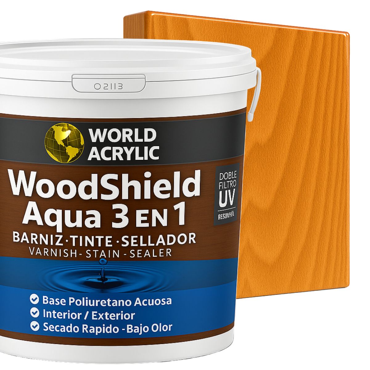 WORLD ACRYLIC - Barniz woodshield aqua 3 en 1 Pino Oregon
