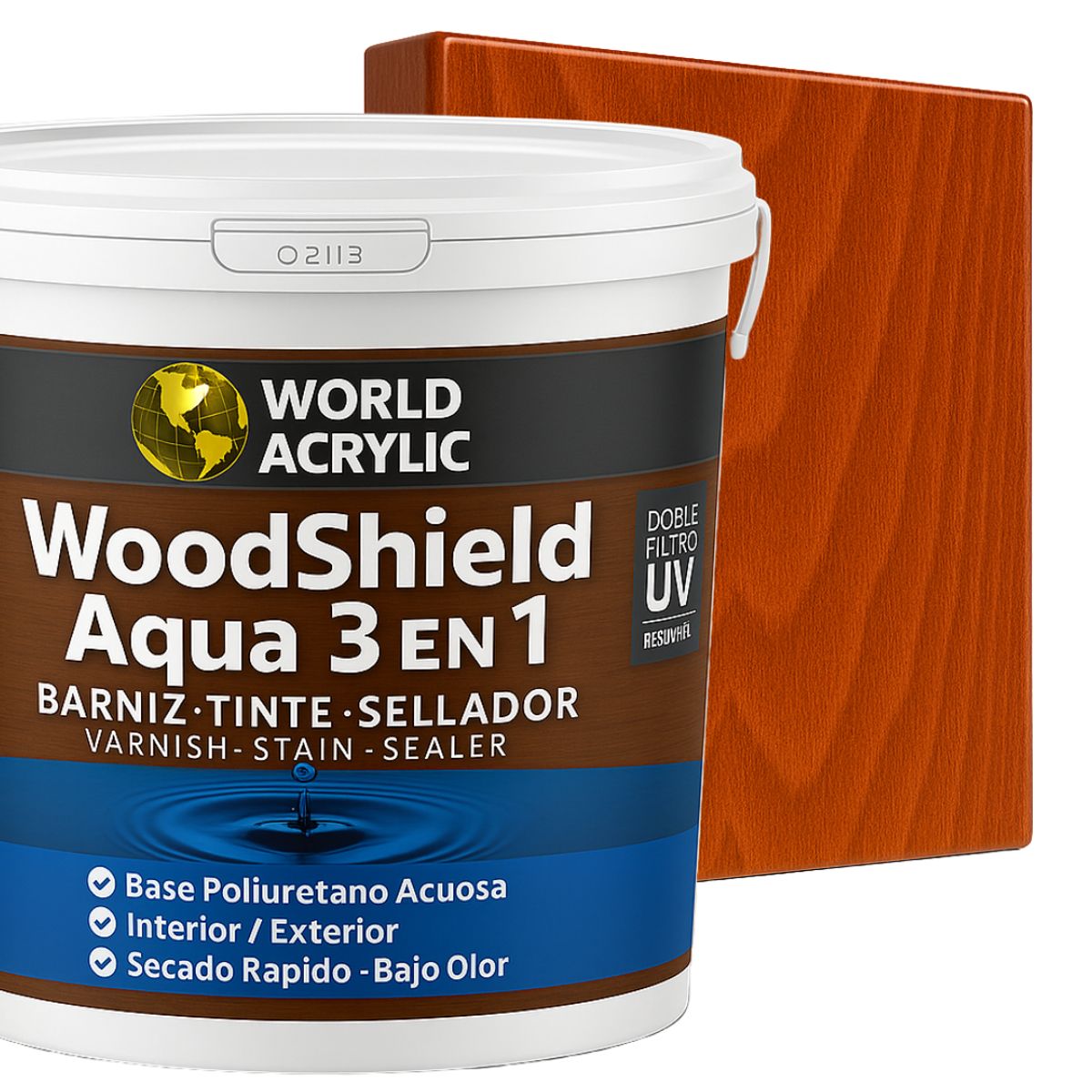 WORLD ACRYLIC - Barniz woodshield aqua 3 en 1 Galon Rauli