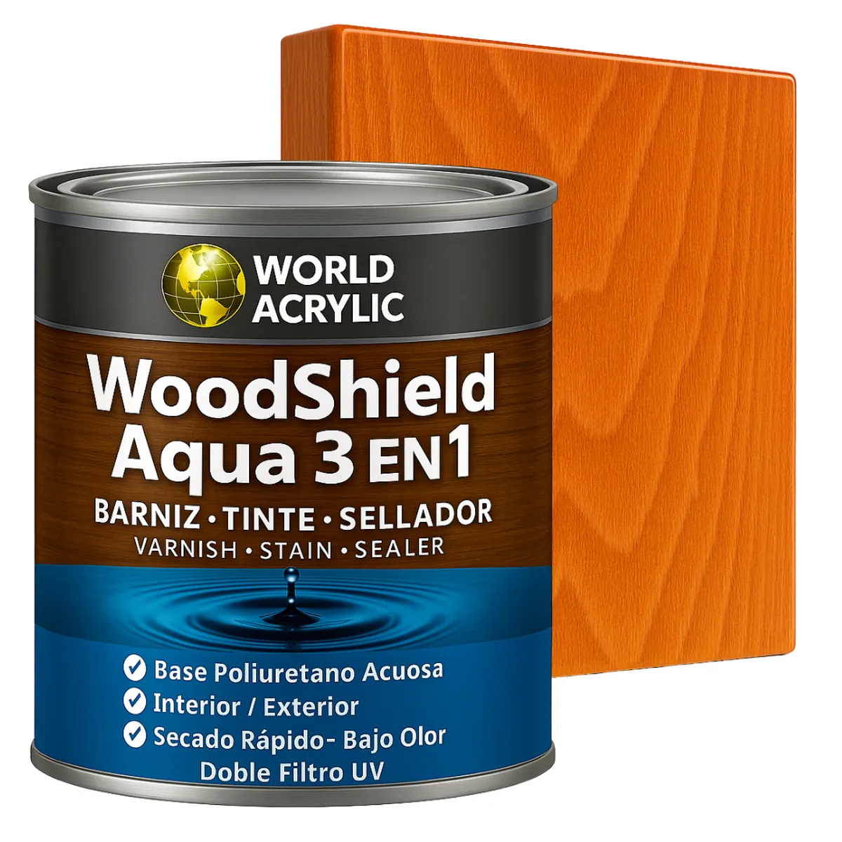 Barniz woodshield aqua 3 en 1 - 1/4 GALON ALERCE, marca WORLD ACRYLIC - Foto Principal