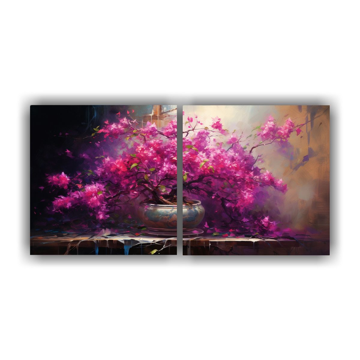 GENERICO - Pintura Abstracta Bougainvillea Bonsai Alta 80x40 Cm