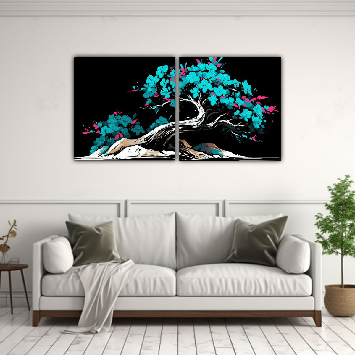 GENERICO - Díptico Cuadro Luminosa Bougainvillea Bonsái 80x40 Cm