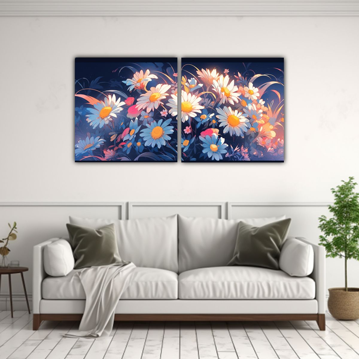 GENERICO - Cuadros Tela Canvas Flores Manzanilla En Colores 80x40 Cm