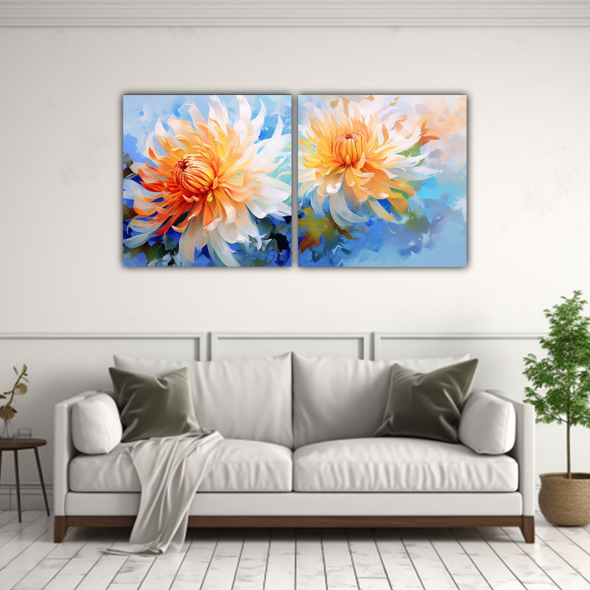 GENERICO - Cuadros Abstractos De Flores Crisantemos En 60x30 Cm