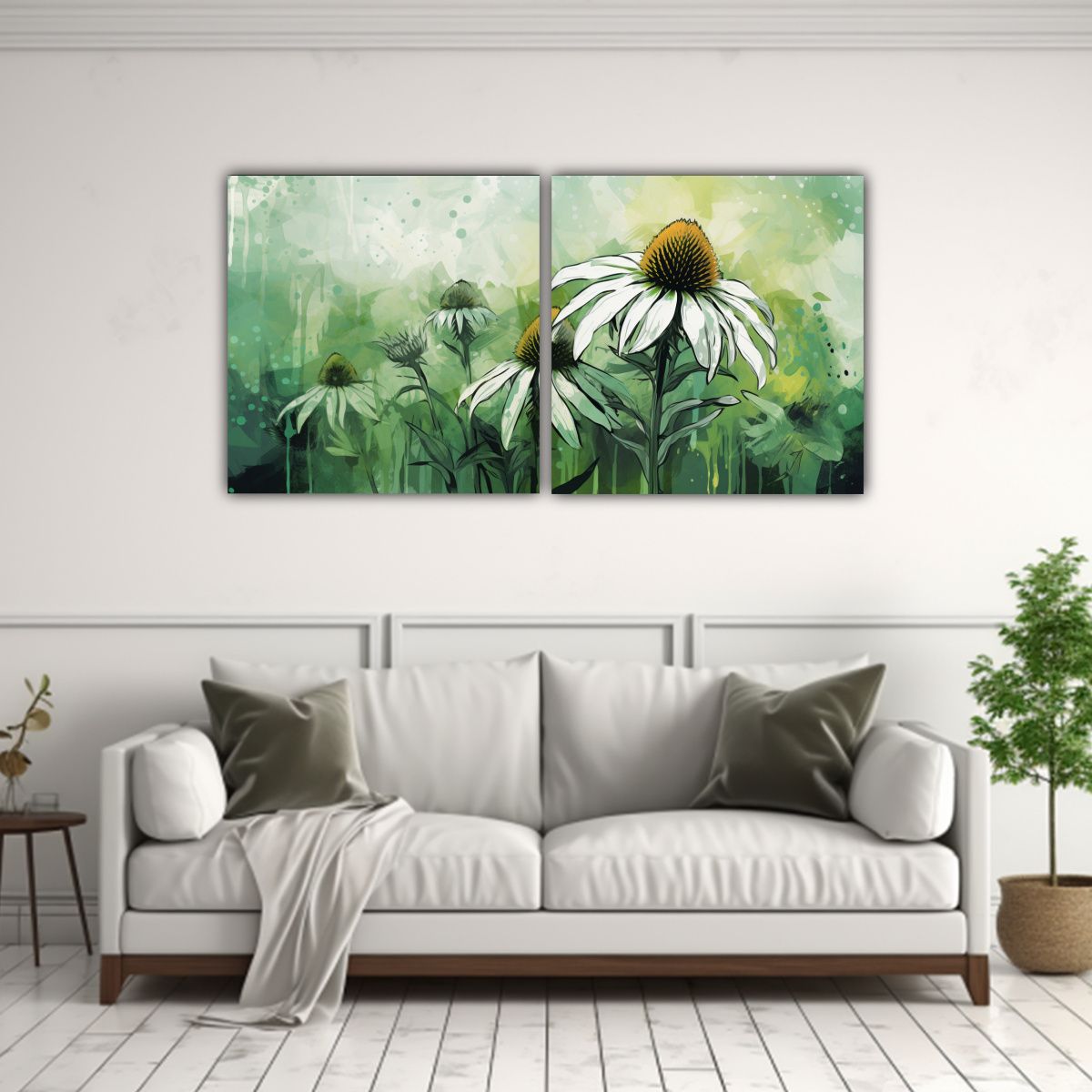 GENERICO - Dos Pinturas Adorables De Hierbas De Equinácea 100x50 Cm