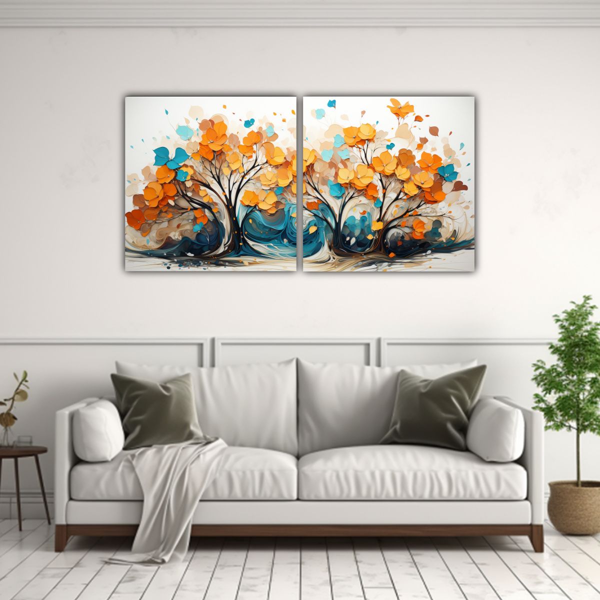 GENERICO - Set De 2 Telas En Bastidor Horizontal De Árbol 80x40 Cm