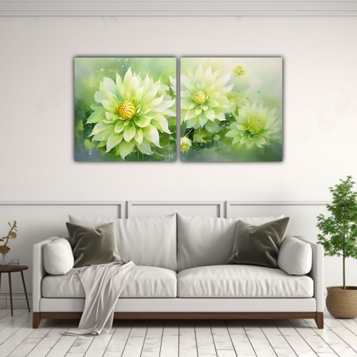 GENERICO - Pintura Abstracta En Acuarela De Flores Dahlias 80x40 Cm