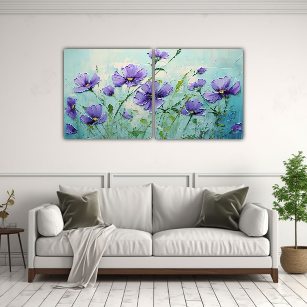 GENERICO - 2 Fine Arts Impreso Visual Flores En Verde Y 80x40 Cm