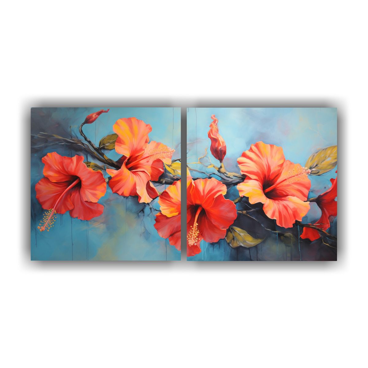 GENERICO - Pintura Abstracta Flores Hibiscus Al óleo 60x30 Cm