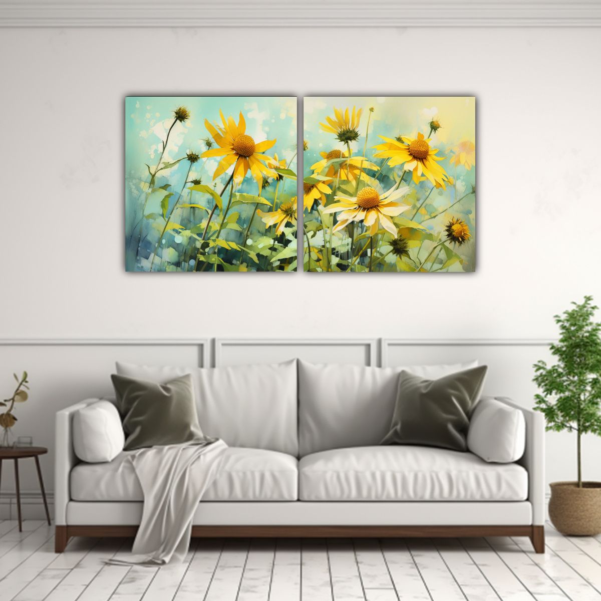 GENERICO - Lienzos Acuarela Floral Jerusalem Artichoke 80x40 Cm