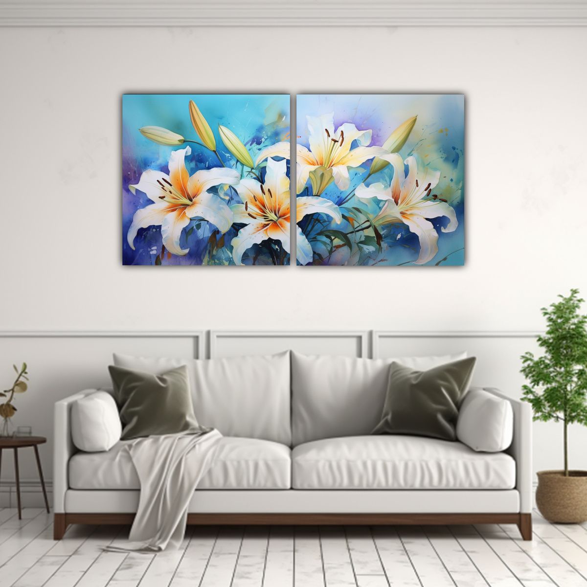 GENERICO - Pintura Abstracta En Colores Turquesa Con Lirios 80x40 Cm