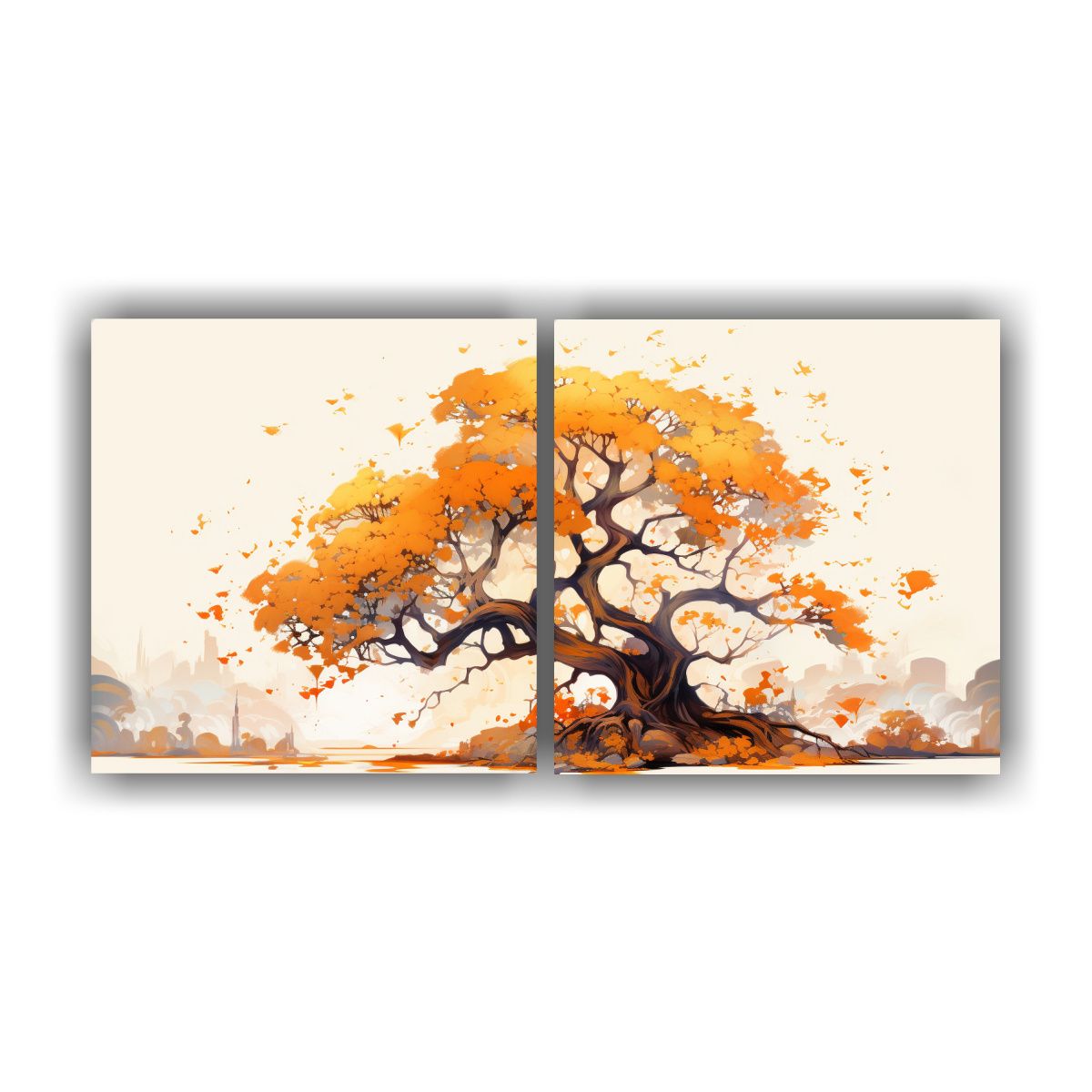GENERICO - Pintura Decorativa Árbol De Roble En Naranja Y 60x30 Cm