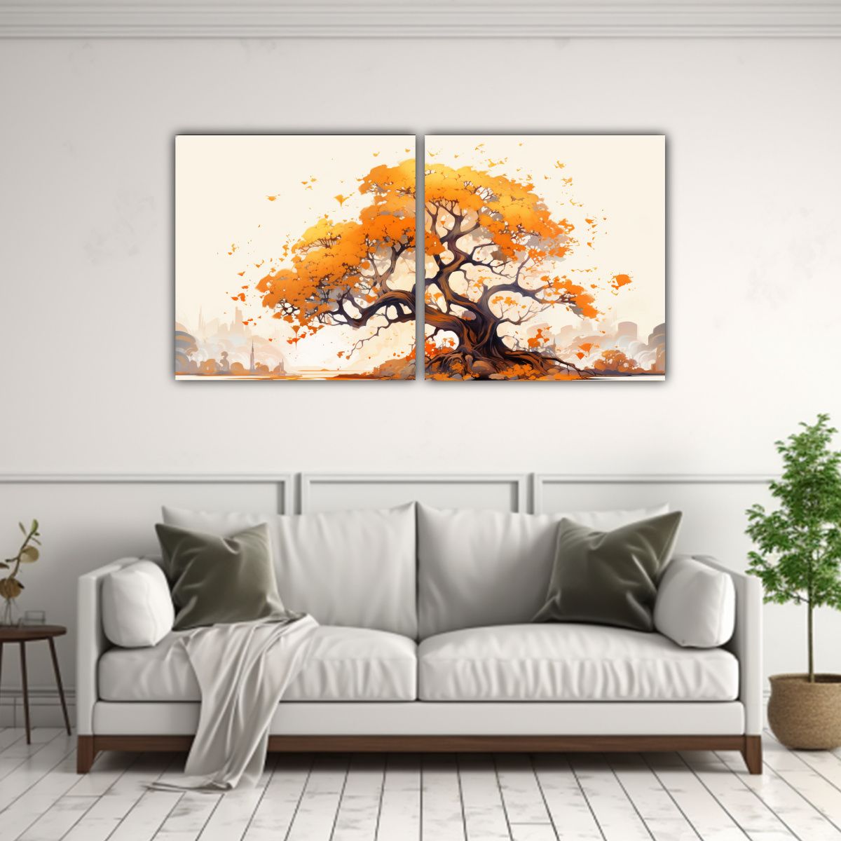 GENERICO - Pintura Decorativa Árbol De Roble En Naranja Y 60x30 Cm