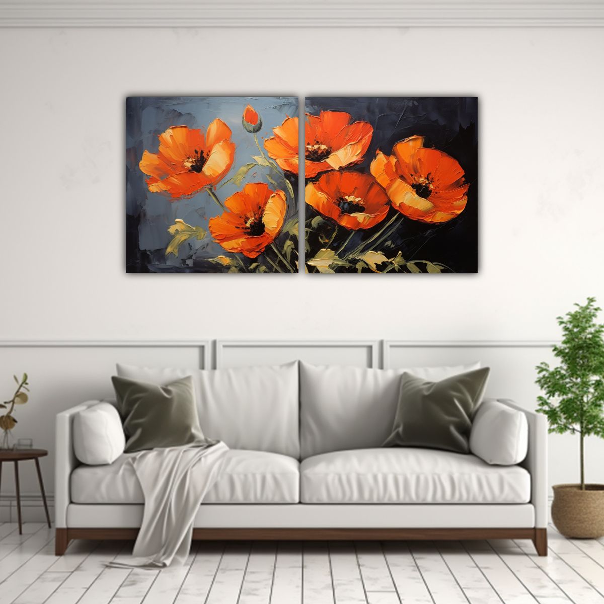 GENERICO - Dos Telas En Bastidor Vintage Colorido Flores En 100x50 Cm