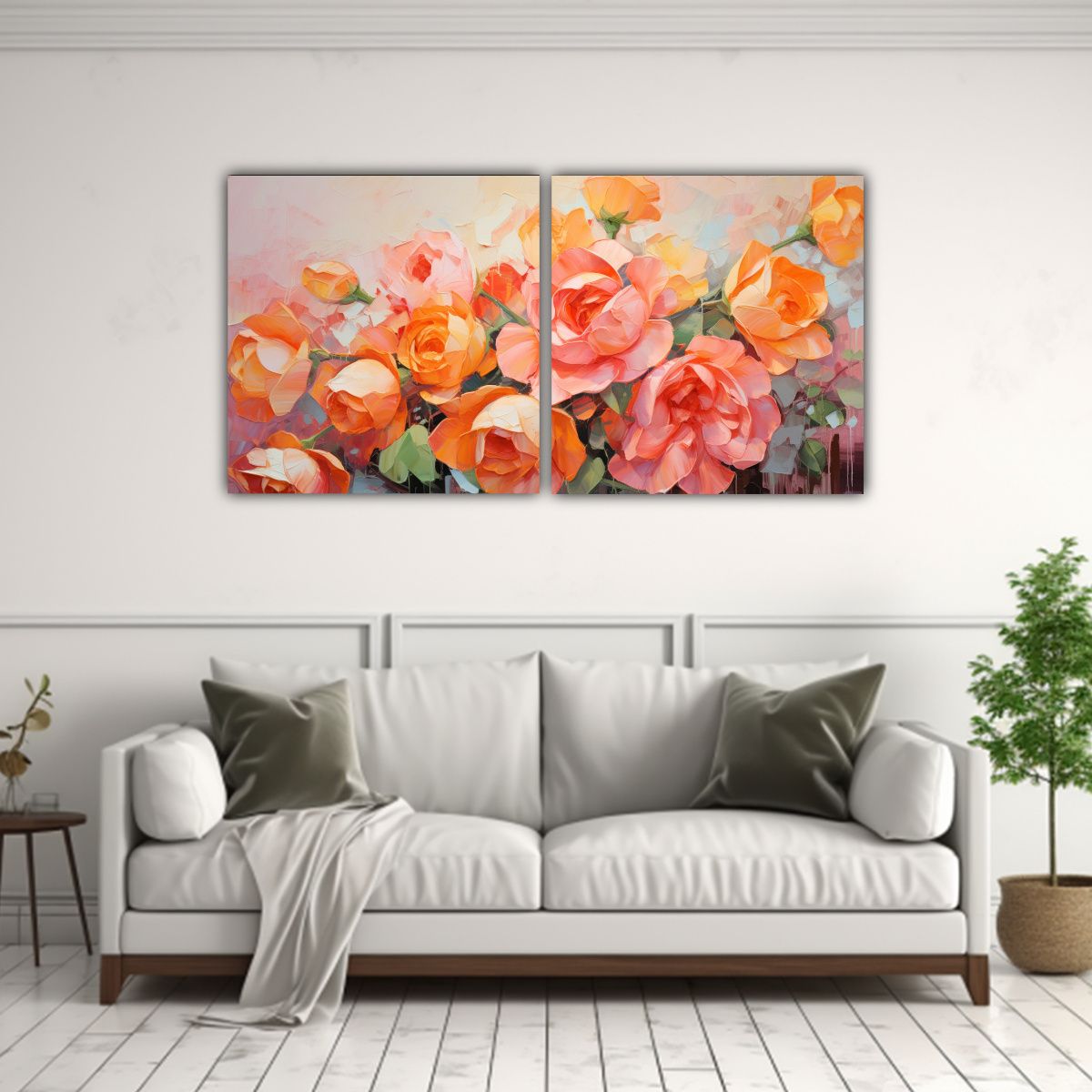 GENERICO - Pintura En Lienzo De Flores En Colores Naranja Y 100x50 Cm