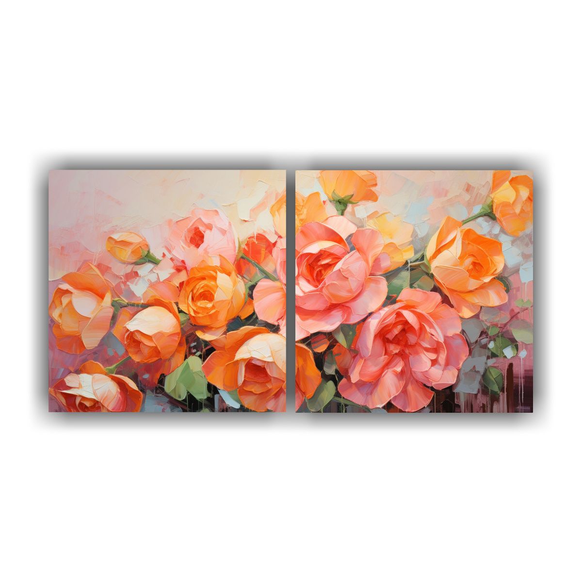 GENERICO - Pintura En Lienzo De Flores En Colores Naranja Y 60x30 Cm