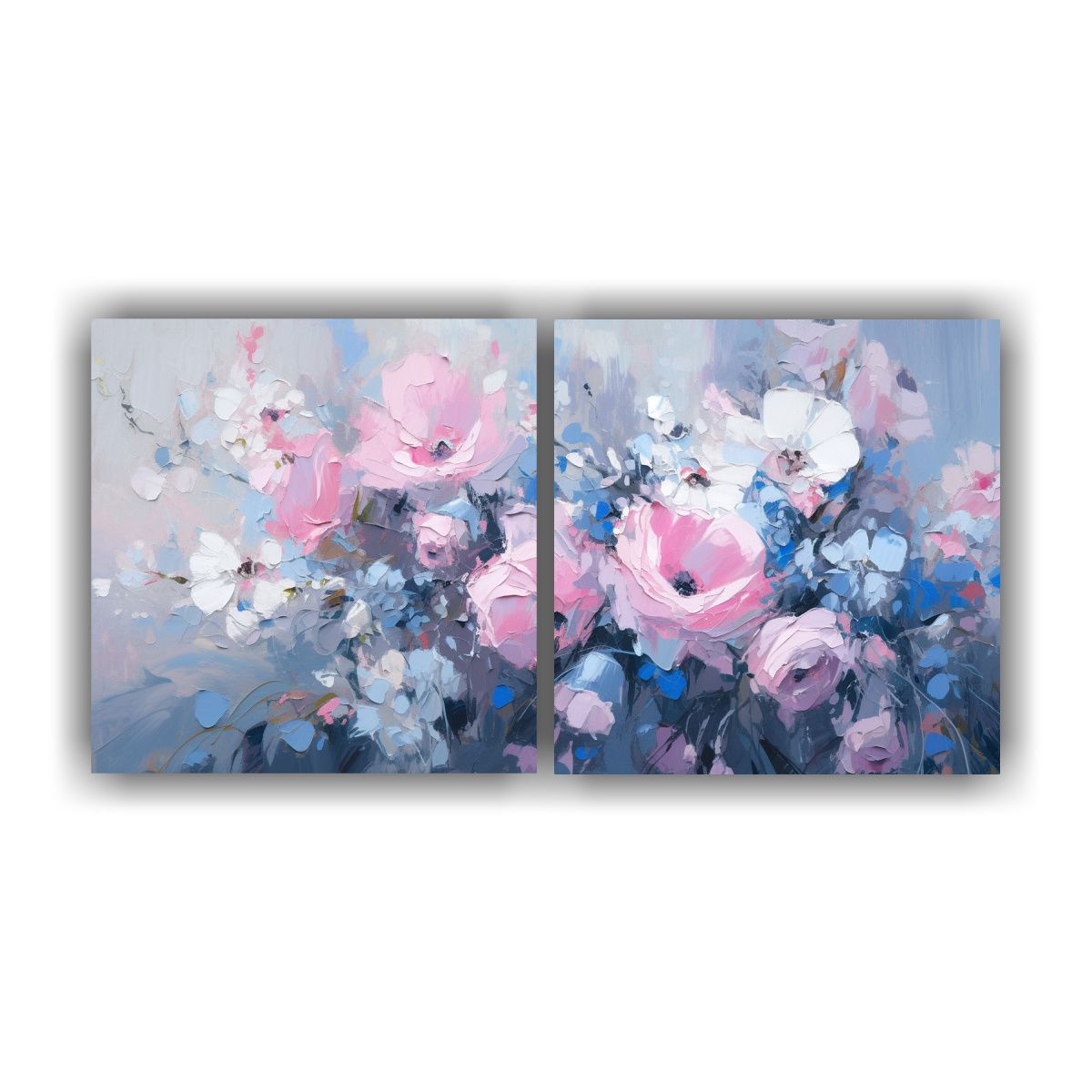 GENERICO - Díptico Multicolor Flores En Tonos Rosa Y Azul 60x30 Cm