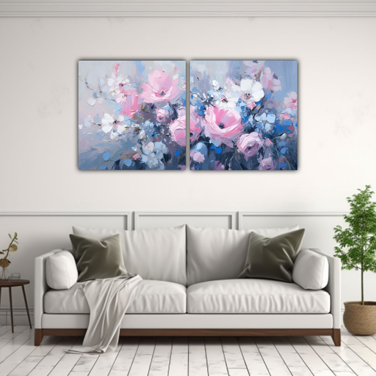 GENERICO - Díptico Multicolor Flores En Tonos Rosa Y Azul 60x30 Cm