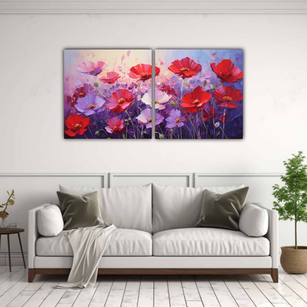 GENERICO - Set 2 Telas En Bastidor Concepto Ambiente Flores 60x30 Cm